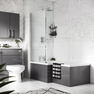 Apollo2 Shower Bath - 1700mm L Shaped with Screen with Gloss Grey Panel Left Hand Option