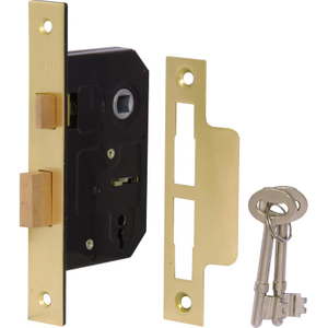 2 Lever Mortice Sashlock Door Lock - 64mm - Brass Plated - Security Solutions