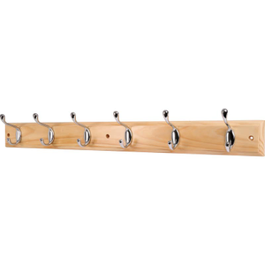 6 Chrome Hat & Coat Hooks on Ridged Pine Board