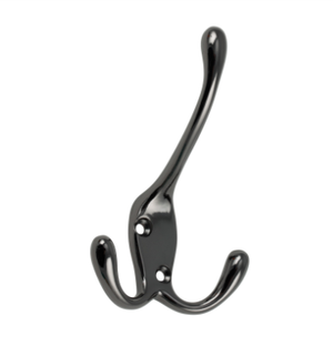 Black Nickel Plated Three Prong Hat & Coat Hook - Wall/Door Mountable - Decohooks