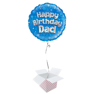 Happy Birthday Dad Blue Holographic Round Foil Helium Balloon - Inflated Balloon in a Box