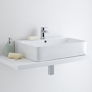 Milano Farington - White Modern Rectangular Countertop Basin - 600mm x 420mm (1 Tap-Hole) - with Chrome Overflow