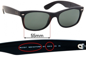 Sunglass Fix Replacement Lenses for Ray-Ban RB2132-F New Wayfarer (Low Bridge Fit) - 55mm Wide