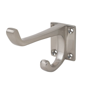 Square Base Design Double Clothing Hook - Satin Nickel - Wall/Door Mountable - Decohooks