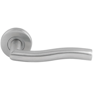 Wave Shape Polished Satin Stainless Steel Internal Door Handle on Rose - Pair - Designer Levers