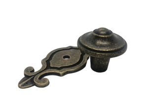Pointed Cabinet Knob on Backplate - Antique Brass - 30mm - Elite Knobs & Handles