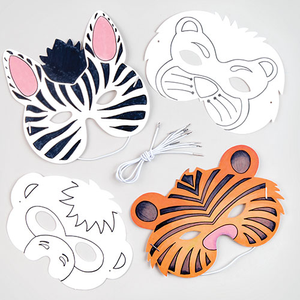 Inkleurbare jungle dieren maskers van karton