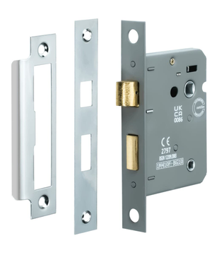 Bathroom Door Mortice Lock - UKCA/CE Certified - Fire Tested - 76mm - Polished Chrome - Security Solutions