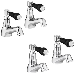 Lancaster Black Traditional Basin + Bath Tap Set