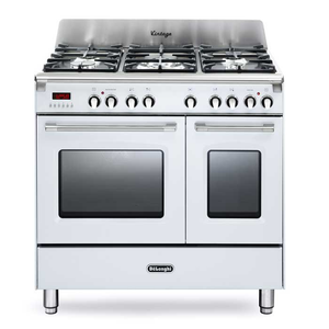 DeLonghi DVTR906DF/WH 90cm Vintage Twin Cavity Dual Fuel Range Cooker, White