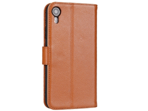 Premium Leather Wallet Case with Stand for Apple iPhone XR - Caramel