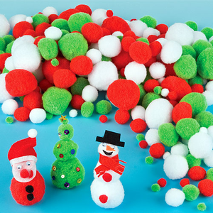 Pompons in Weihnachtsfarben