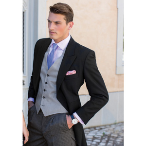 Regular Fit Black Pure New Wool Morning Suit Jacket