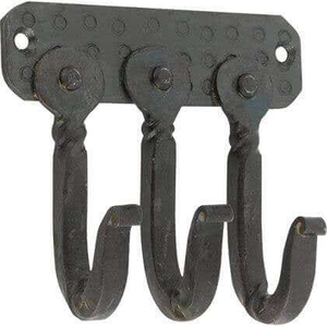 Antique Wrought Iron Style Triple Hook - Wall/Timber Mountable - Decohooks
