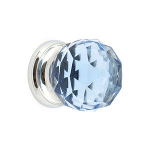 Blue Glass Faceted Cabinet Knob - Chrome Plated Rose - 38mm - Elite Knobs & Handles