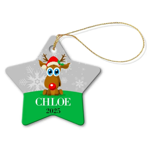 Reindeer Star Porcelain Ornament