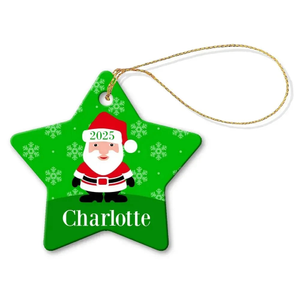 Green Santa Star Porcelain Ornament