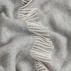 Light Grey Herringbone Pure Wool Throw