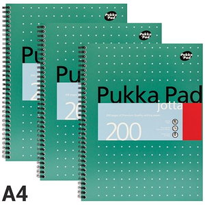 Pukka Pad Jotta Wirebound Notebook, A4, Ruled & Perforated, 200 Pages, Green, Pack of 3