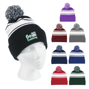 Two-Tone  Knit Pom Beanie with  Cuff