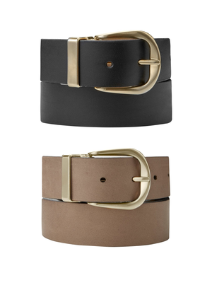 Baukjen Reversible Gold Buckle Belt - M | UK 12-14 | EU 40-42 | US 8-10 / Light Tan & Black