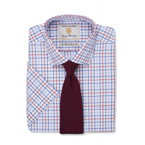 Long And Short Sleeve Navy, Blue And Red Neat Check Shirt