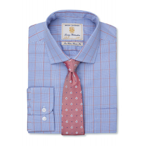 Classic And Tailored Fit Blue And Red POW Check Single Cuff Shirt