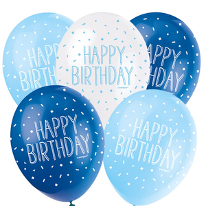 Blue Happy Birthday Assorted Biodegradable Latex Balloons 30cm / 12 in - Pack of 5