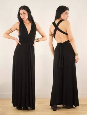 'Robe longue infinity "Wakiza", Noir'