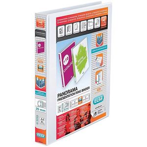 Elba Panorama Presentation Ring Binder, A4, 4 D-Ring, 25mm Capacity, White, Pack of 10
