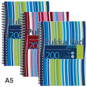 Pukka Pad Jotta Wirebound Notebook, A5, Ruled & Perforated, 200 Pages, Assorted Colours, Pack of 3
