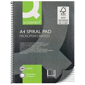 Q-Connect Wirebound Pad, A4, Ruled Feint & Perforated, 160 Pages, Grey, Pack of 5
