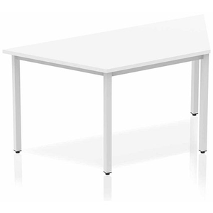 Impulse Trapezoidal Table, 1600mm, White, Silver Box Frame Leg