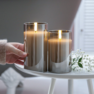 Authentic Flame LED Smoked Glass Hurricane Candle Duo
