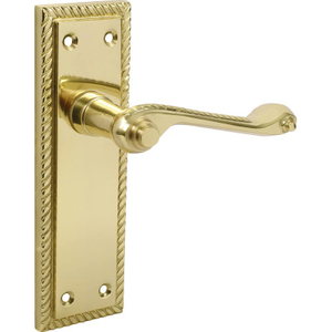 Polished Brass Georgian Long Backplate Scroll Lever Door Handle - Solid Brass - Pair - Designer Levers