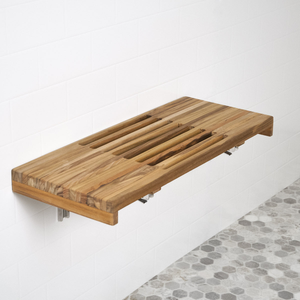 30" Wall Mount Fold Down Teak Shower Bench with Elegant Slot Openings