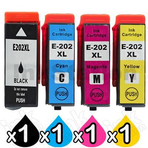 4 Pack Compatible for Epson 202XL (C13T02P192-C13T02P492) High Yield Ink Combo [1BK,1C,1M,1Y]