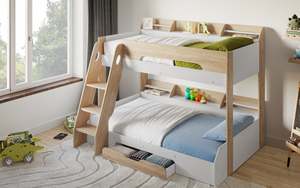 Flair Flick Triple Storage Bunk Bed White & Oak