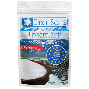 Elixir Salts 100% Pure Organic Epsom Salts (FCC Food Grade ) + 25% Free - 500g + 125g Free