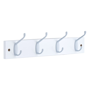 4 White Hat & Coat Hooks - White Wooden Board - Decorails