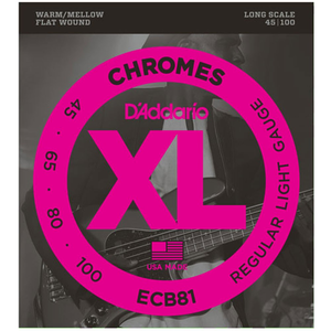 D'Addario ECB81 XL Chromes Flatwound Bass Strings - Long Scale - Light (45-100)