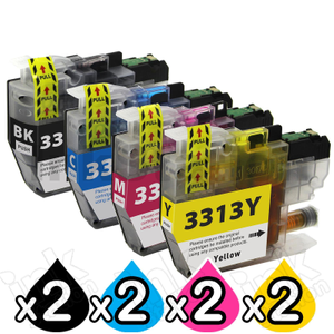 2 Sets of 4 Pack Compatible Brother LC-3313 Ink Cartridges Combo (High Yield of Brother LC-3311) [2BK, 2C, 2M, 2Y]
