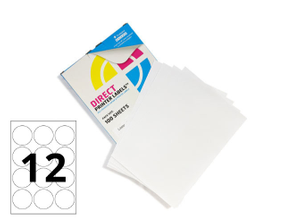 Printer Labels - 12 Per Sheet - Round Labels - 63mm Diameter - 100 Sheets