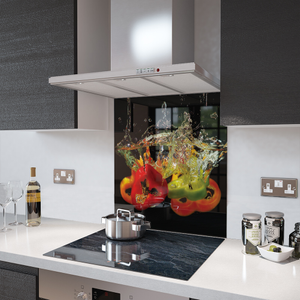 Glass Splashback in Peppers In Water - 90cm Wide x 70cm High