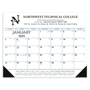Desk  Pad Calendar - Blue & Black with Vinyl  Corners