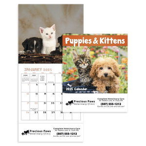 12-Month  Mini Calendar - Puppies &  Kittens