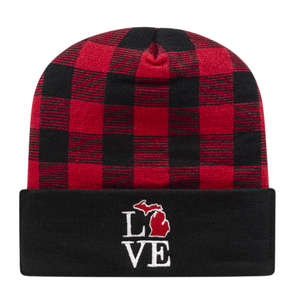 USA  Made Plaid Knit Beanie with  Cuff