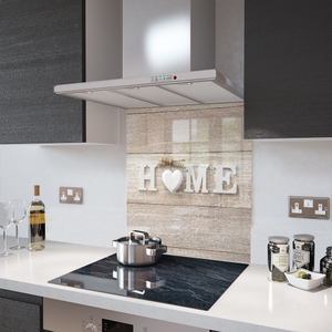 Glass Splashback in Home and White Heart - 60cm Wide x 70cm High