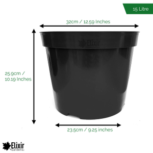 Black Plastic Plant & Flower Pot/Planters (1L-80L Sizes) - 15 Litre, 6