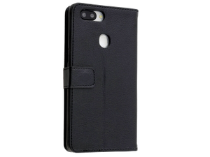 Synthetic Leather Wallet Case with Stand for OPPO AX5s - Black